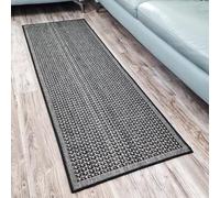 Viva Rugs Non Slip Rug Kitchen Living Room Fat Weave Check Carpet Small Large Runner Mat (80x150cm - 2'6"x5' ft, Black Plain)
