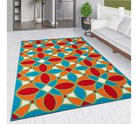 Viva Rugs Outdoor Rug Moroccan Trellis Oriental Orange Aqua Blue Red Bright Multicolour Large XL Small Woven Mat for Garden Patios Decking Balcony (160x230cm (5'3"x7'6"))