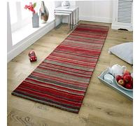 Viva Rugs Wool Runner Rug Red Natural HANDWOVEN Carpet for Living Room Bedroom Hallway Heavy Long Carpet Mat (Red, 60x230cm (2'x7'6'') Runner)