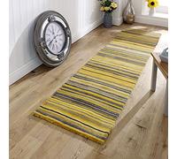 Viva Rugs Wool Runner Rug Yellow Ochre Natural HANDWOVEN Carpet for Living Room Bedroom Hallway Heavy Long Runner Mat (Yellow Ochre, 60x230cm (2'x7'6'') Runner)