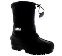 POLAR Unisex Kids Pull On Drawstring Closure Nylon Winter Snow Rain Fur Boots , Black , 2 UK