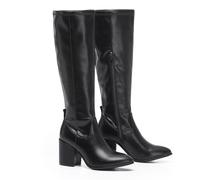 Viva VIVASHOES Women’s Knee High Heeled Boots - Faux Suede Long Boots with Chunky Heel & Side and Pull On Tab - Stylish Tall Winter Booties for Autumn & Winter Outfits - Black Leather 3