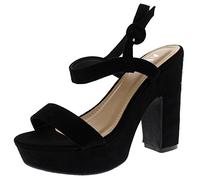 Viva Womens Flower Embroidered Block Heel Platform Open Toe Sandals Heels - Black - UK4/EU37 - KL0176