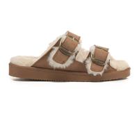 Polar Women’s Faux Suede Strap Slide Sandals - Open-Toe Suede Slides with Adjustable Buckle Strap, Rubber Outsole, Plush Lining - Casual Slip-On Sandals for Indoor & Outdoor Wear - Tan 8