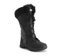 VIVA Women's Quilted Lace Up Waterproof Black Outdoor Cuff Snow Rain Boot - 6 - Black Leather Tall