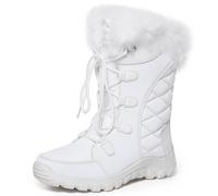 VIVA Women's Quilted Lace Up Waterproof Outdoor Cuff Snow Rain Boots in White | Size: 8 Viva White 8