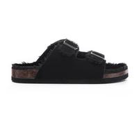 VIVA Women's SHOES Twin Strap Big Buckle Suede Cozy Slide Sandals for Women in Black | Size: 6 Viva Black 6