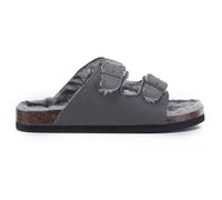 VIVA Women's SHOES Twin Strap Big Buckle Suede Cozy Slide Sandals for Women in Grey | Size: 8 Viva Grey 8
