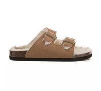 VIVA Women's SHOES Twin Strap Big Buckle Suede Cozy Slide Sandals for Women in Tan | Size: 8 Viva Tan 8