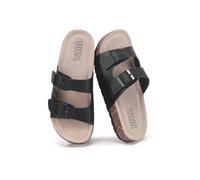 VIVA Women's Women's Double Buckle Cork Footbed Sandals - Flat Slide Sandals in Black | Size: 8 Viva Black 8