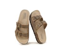 VIVA Women's Women's Double Buckle Cork Footbed Sandals - Flat Slide Sandals in Light Bronze | Size: 4 Viva Light Bronze 4