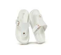 VIVA Women's Women's Toe Post Flat Sandals with Buckle Strap - Everyday Summer Wear in White | Size: 4 Viva White 4