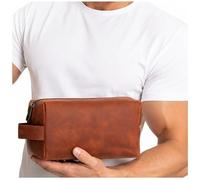 Viva Workshop 100% Genuine Leather Toiletry Bag - Crafted in USA - Personalized Travel Bag for Men - Customized Birthday, Anniversary, Father & Groomsmen Gift - Mens Waterproof Dopp Kit