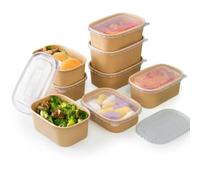 VIVAAS 100 X 500ml Kraft Food Containers with Plastic Lids PP Rectangular Takeaway Food Box Heavy-Duty | Leakproof and Oil-Proof Kraft Paper Food Box for Lunch Restaurants, Parties