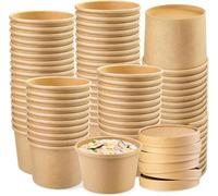 VIVAAS 100 X 8oz Disposable Soup Containers with Lids Paper Bowl Brown Kraft Takeaway Paper Soup Cups Takeaway Tubs for Hot or Cold Food Ice Cream, Dessert, Sundae, Frozen Yogurt, Deli Containers