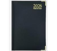 VIVAAS 2026 A4 A5 A6 Day A Page DAP And Week To View WTV Diary Padded Hardback Gilt Edge With Metal Corners For Student, Teacher, Home, Office, Business (A4 Week To View, Black)