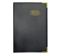 VIVAAS 2026 Week to View PVC Leather Effect Pocket Diary With Metal Corners Compact Planner with Hard Case Cover, Conversion Tables, and Organizational Tools (Black)