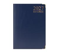 VIVAAS 2027 A4 A5 A6 Day A Page DAP And Week To View WTV Diary Padded Hardback Gilt Edge With Metal Corners For Student, Teacher, Home, Office, Business (A5 Day A Page, Blue)