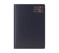VIVAAS 2027 A4 A5 A6 Day A Page DAP And Week To View WTV Diary Padded Hardback Gilt Edge With Metal Corners For Student, Teacher, Home, Office, Business (A5 Day A Page, Black)
