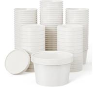 VIVAAS 227ml White Kraft Disposable Soup Cups Containers with Lids Leak-Resistant 8oz-Takeaway Paper Soup Bowls for Hot and Cold Foods for Ice Cream, Dessert and Deli Containers (250)