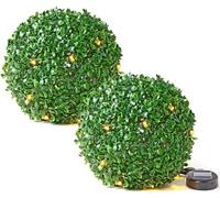 VIVAAS 28CM Solar Powered Topiary Ball (Pack of 2) With 20 LED Flower Lights Dual Function Garden Sphere Great For Outdoor Decorations For Wedding Artificial Plant (Green)