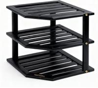 VIVAAS 3 Tier Bamboo Corner Shelf Rack Unit Kitchen Cupboard Storage Organiser Worktop Tidy Kitchen Plate Rack Space Saving Standing Storage Unit For Home, Living Room, Bathroom (Black)