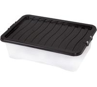 VIVAAS 32L Under Bed Storage Box with Lid Pack of 6 Plastic Underbed Storage Boxes Clear Stackable Container for Organising School, Home, Office Storage Solution