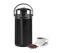 VIVAAS 5 Litre Coffee Carafe Vacuum Jug Airpot Flask Thermal 5L Pump Action Hot Water Double Wall Insulated Jug Stainless Steel Vacuum Flask Anti Spill Push Button 360° Rotating Base (Black)