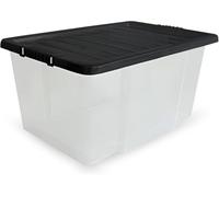 VIVAAS 50L Plastic Storage Box With Lid Pack Of 6 Strong & BPA Free Stackable Clear Storage Boxes 50 Litre Durable Container Bin Multipurpose For Home, Office Kitchen Organization Accessories