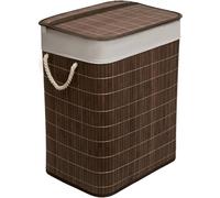 VIVAAS Bamboo Foldable Laundry Basket With Lid 65L Square Hamper Basket with Removable Liner Divided Storage Organizer Washing Baskets for Laundry Bathroom Laundry Bin Storage Box (Dark Brown)