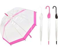 VIVAAS Clear See Through Dome Umbrella Ladies Transparent Walking Rain Brolly Wedding (Pink)
