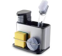 VIVAAS Kitchen Sink Caddy with 340ml Soap Dispenser, Silver, Stainless Steel & ABS Plastic, Sink Organiser, Cleaning Supplies Holder