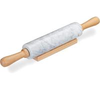 VIVAAS Marble Rolling Pin with Wooden Cradle Thick Handle Set for Baking Easy Clean Hard-Wearing Speckle Finish Non-Stick White Baking Pastry Pizza Dough Roller Fondant Cookie Pie Crust Pasta Bakery