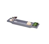 VIVAAS Natural Wooden Bamboo Bath Caddy Bridge Tray Ideal For Storage Shelf Organizer Wine Glass, Book Rest, Candle | Bath Tray | Wooden Bath Tray | Bath Shelf | Bath Bridge (Grey)