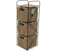 VIVAAS Seagrass Woven 3 Drawer Storage Tower | Storage Unit For Bedroom, Bathroom, Home, Office | Home Organisation Cabinet Bedroom Office Furniture Basket Storage Shelf