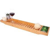 VIVAAS Wooden Bath Caddy Tray Bridge Bamboo Bathtub Tray Rack Tidy Bathroom Shelf Organizer Storage Bath Table for Reading, Tablet, Kindle, Wine Glass Bath Accessories (Natural)
