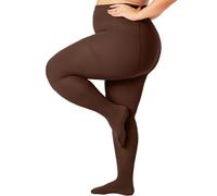 VivaCurve Plus Size Opaque Tights for Women 240D Soft Solid Color Footed High Waist Control Top Pantyhose, Coffee, XL-XXL