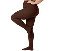 VivaCurve Plus Size Opaque Tights for Women 240D Soft Solid Color Footed High Waist Control Top Pantyhose, Coffee, XL-XXL