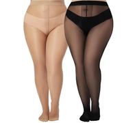 VivaCurve Plus Size Sheer Black Tights for Women T-Crotch 20D Ultra Thin Pantyhose High Waist Stockings 2 Pairs, Black & Nude, XL-XXL