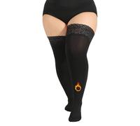 VivaCurve Plus Size Thigh High Socks for Women Fleece Lined Extra Long Over the Knee Stockings Leg Warmers Boot Socks, Black, 3XL-4XL