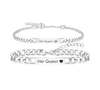 Vivaday 2PCS LGBTQ Lesbian Couple Bracelets Her Queen Heart and Her Queen Crown, Matching Silver Stainless Steel Bracelets Set for Valentine’s Day YA5889