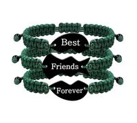Vivaday 3 Brothers Bracelets & Best Friends Bracelet - Handmade Adjustable Green Braided Rope Heart Gifts for Men Women Long Distance Friendship