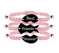 Vivaday 3 Pcs Sister Friendship Bracelets - Pink Braided Adjustable Heart Puzzle Charm Jewelry for Sister Mom Wife Mother's Day Graduation Gifts