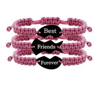 Vivaday 3-Piece Heart Puzzle Bracelet Set - BFF Matching Bracelets with Light Purple Braided Cord - Perfect Friendship Jewelry Gift for Best Friends Family Loved Ones
