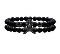 Vivaday 8mm Black Obsidian Beaded Stretch Gothic Skull Bracelets 2 Piece for Men - Halloween Bone Crystal Healing Stress Relief Bracelet YA4723