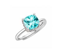Vivaday Aqua Blue Cubic Zirconia Ring for Women | Silver-Tone Adjustable Brass Band | Square CZ Stone Jewelry Birthday, Anniversary, Bridesmaid Gift