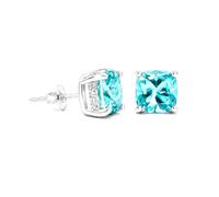 Vivaday Aqua Blue Cubic Zirconia Stud Earrings for Women, Silver-Plated Brass Square Cushion-Cut Earrings, Elegant Jewelry for Wedding, Party, Anniversary, Birthday Gift