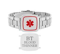 Vivaday BLOOD THINNER Bracelet | Custom Engraved Medical ID Bracelet for Men | Wide Chain Stainless Steel Emergency ID Wristband | Red Star of Life EMS Symbol | Personalized Safety Jewelry YA6036