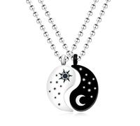 Vivaday Couple Sun and Moon Necklace Set | stainless steel Beaded Chain 2 Piece Puzzle Yin Yang Friendship Matching Necklaces | Represents guidance and dreams YA4562