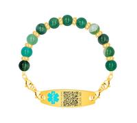 Vivaday Custom Medical ID Bracelet for Women, Handmade Green Agate Beaded Bracelet with QR Code Health Info, Adjustable Stainless Steel Medical Alert Jewelry, Adjust, Stainless Steel Stone, no